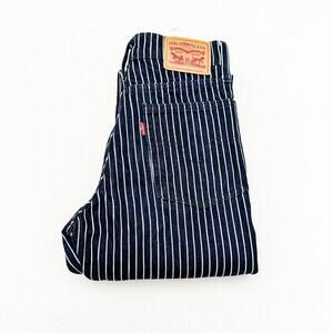 Levi's Wedgie Straight Pin Stripe Button Fly Dark Wash Denim Jeans Size 24 x 28